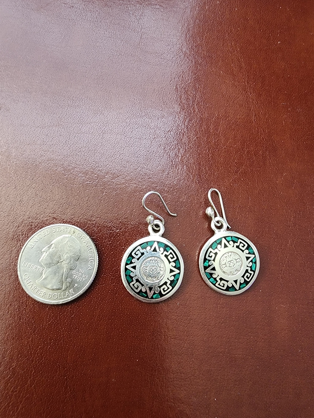 925 Mex Earrings with Green Enamel Medallions